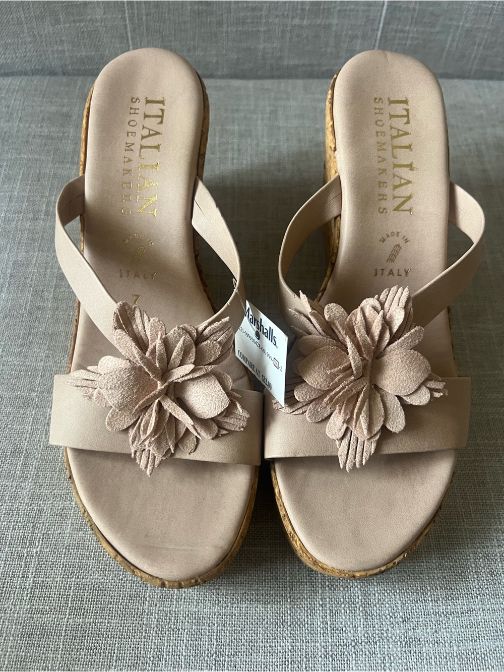 Italian Shoemakers Blush Flower-Accent Wedge Sandals, women’s size 7, NWT